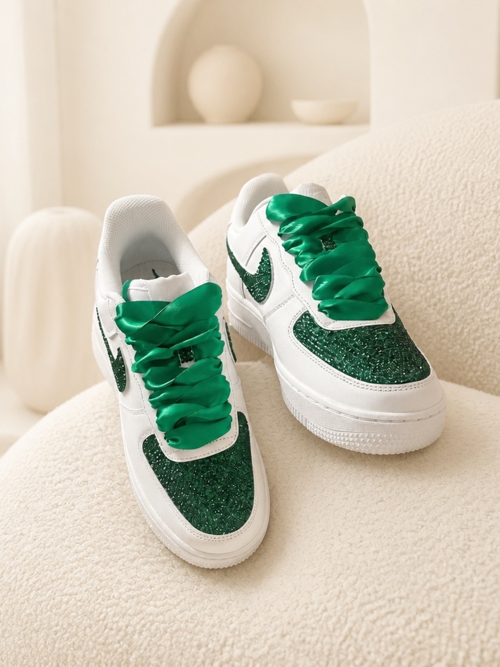 Custom green Nike rhinestone  shoes, 8 1/2 size women
